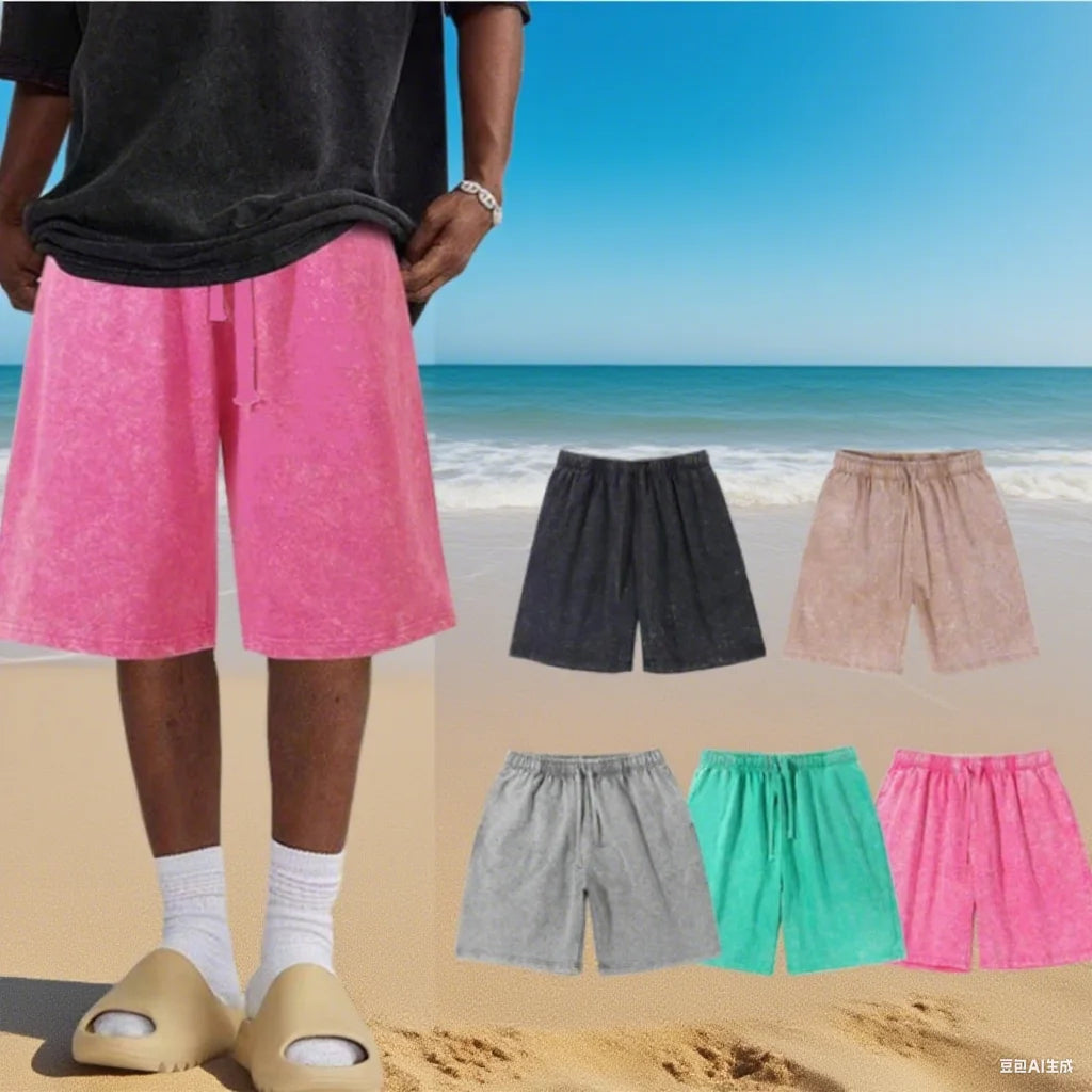 Summer men's retro vintage casual shorts, loose and comfortable solid color shorts, gym fitness shorts