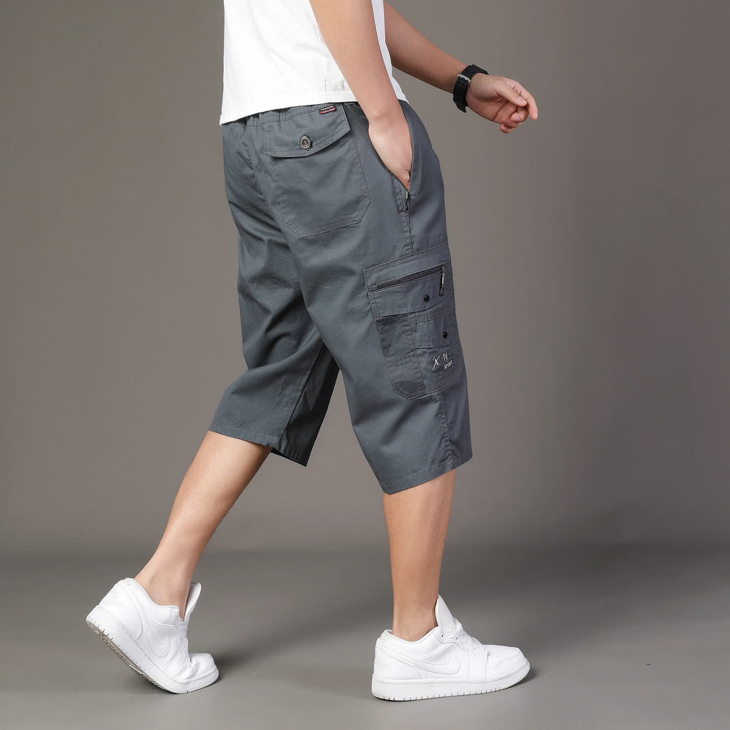 Zipper Pocket Workwear Shorts Mens Knee Cargo Pants 2026 Summer Cotton Shorts Men Climbing Jogger Elastic Waist Sports Work Wear