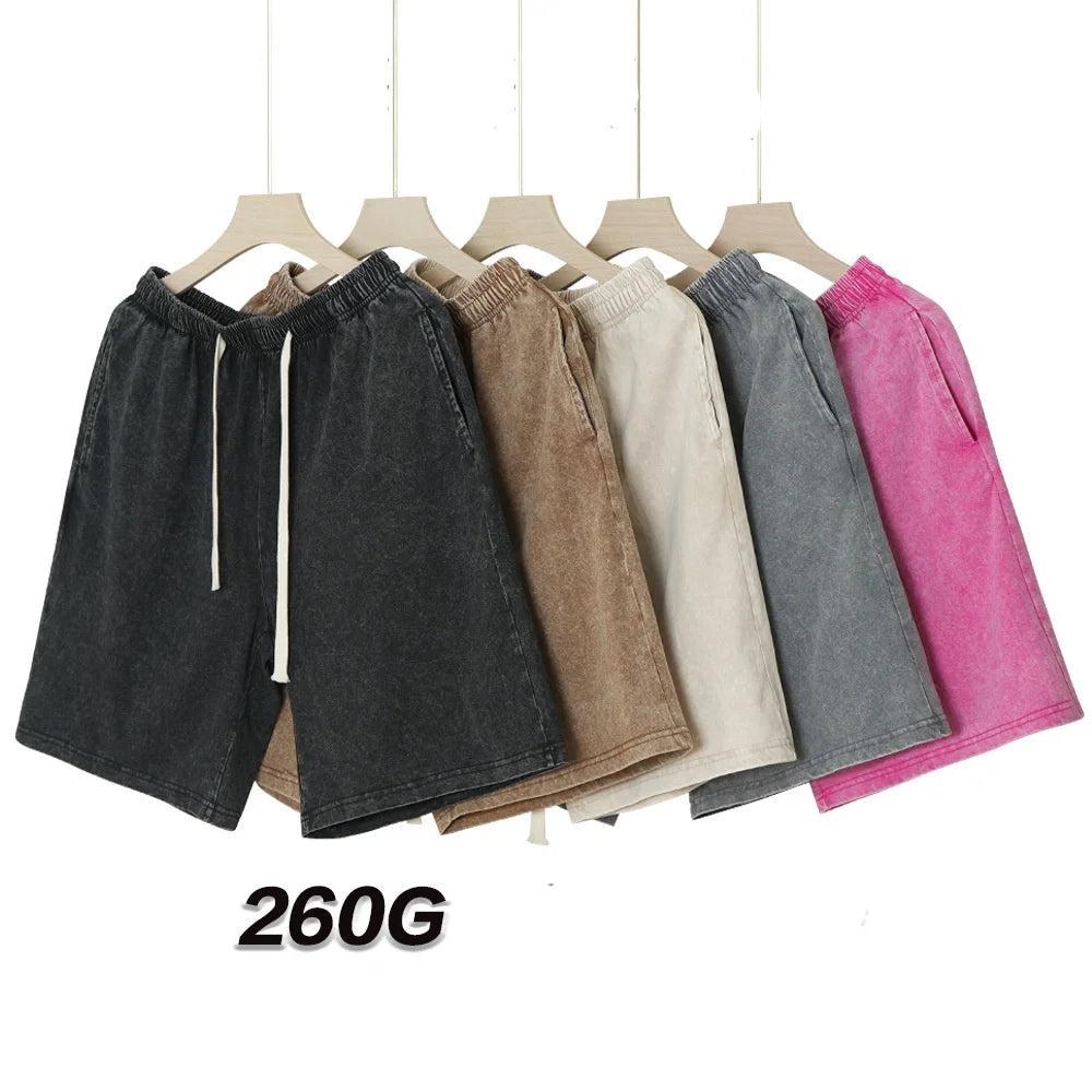 Summer men's retro vintage casual shorts, loose and comfortable solid color shorts, gym fitness shorts